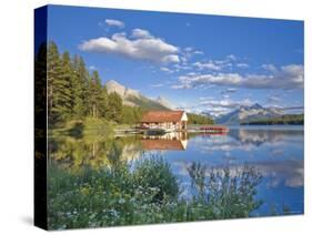 Boathouse and Maligne Lake, Jasper National Park, Alberta, Rockies, Canada-Michele Falzone-Stretched Canvas