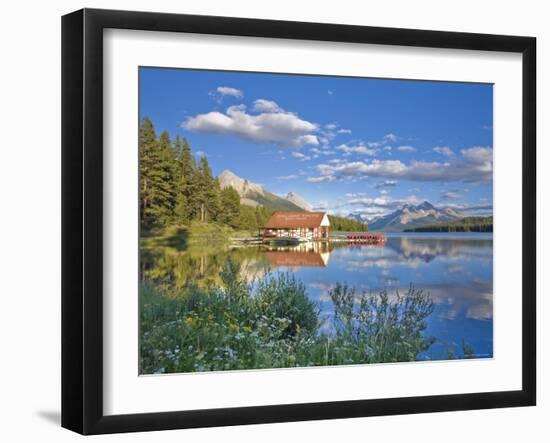 Boathouse and Maligne Lake, Jasper National Park, Alberta, Rockies, Canada-Michele Falzone-Framed Photographic Print