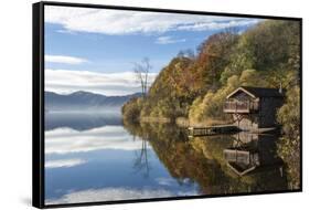 Boathouse and reflections, Lake Ullswater, Lake District National Park, Cumbria, England, United Ki-James Emmerson-Framed Stretched Canvas