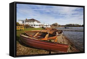 Boathouse Cafe and Rowing Boats at Hornsea Mere-Mark Sunderland-Framed Stretched Canvas