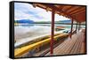 Boathouse, Maligne Lake, Canada-George Oze-Framed Stretched Canvas