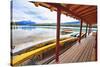 Boathouse, Maligne Lake, Canada-George Oze-Stretched Canvas