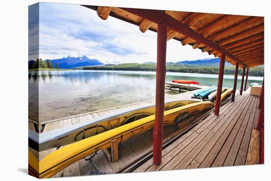 Boathouse, Maligne Lake, Canada-George Oze-Stretched Canvas