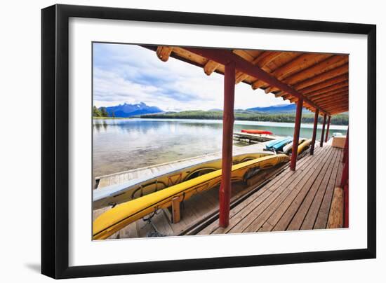 Boathouse, Maligne Lake, Canada-George Oze-Framed Photographic Print