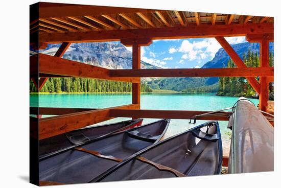 Boathouse on Emerald Lake, Canada-George Oze-Stretched Canvas