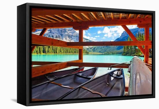 Boathouse on Emerald Lake, Canada-George Oze-Framed Stretched Canvas