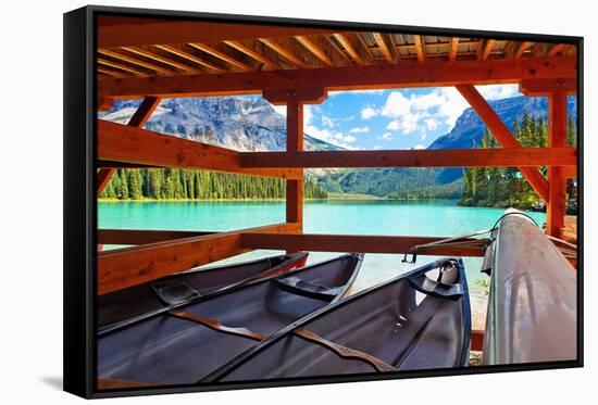 Boathouse on Emerald Lake, Canada-George Oze-Framed Stretched Canvas