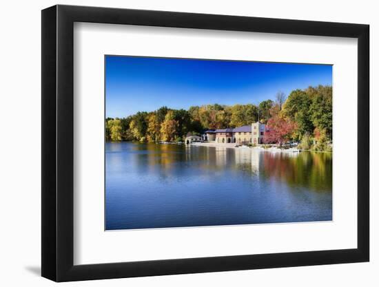 Boathouse On Lake Carnegie During Fall-George Oze-Framed Photographic Print