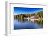 Boathouse On Lake Carnegie During Fall-George Oze-Framed Photographic Print