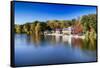 Boathouse On Lake Carnegie During Fall-George Oze-Framed Stretched Canvas