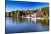Boathouse On Lake Carnegie During Fall-George Oze-Stretched Canvas