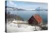 Boathouse on the Island of Kvaloya (Whale Island), Troms, Norway, Scandinavia, Europe-David Lomax-Stretched Canvas