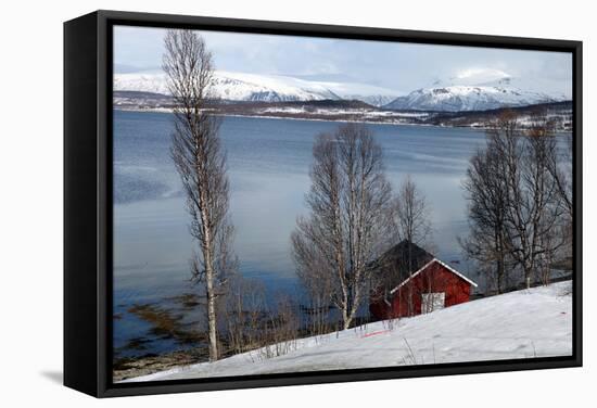 Boathouse on the Shores of a Fjord Near Eidkjosen-David Lomax-Framed Stretched Canvas