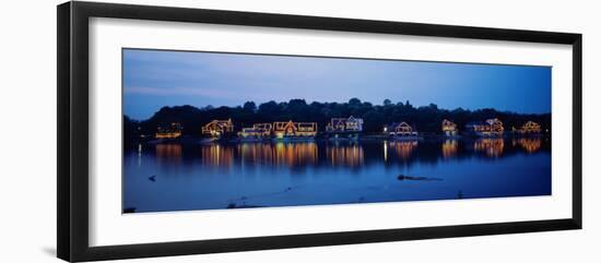 Boathouse Row Lit Up at Dusk, Philadelphia, Pennsylvania, USA-null-Framed Photographic Print