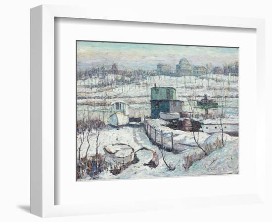 Boathouse, Winter, Harlem River, 1918 (Oil on Canvas)-Ernest Lawson-Framed Giclee Print