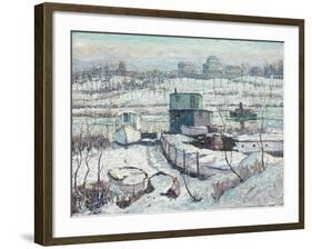 Boathouse, Winter, Harlem River, 1918 (Oil on Canvas)-Ernest Lawson-Framed Giclee Print