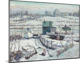 Boathouse, Winter, Harlem River, 1918 (Oil on Canvas)-Ernest Lawson-Mounted Giclee Print