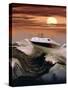 Boating at Sunset through Rough Water-null-Stretched Canvas