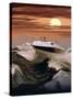 Boating at Sunset through Rough Water-null-Stretched Canvas