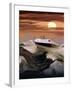 Boating at Sunset through Rough Water-null-Framed Premium Photographic Print