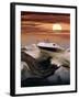 Boating at Sunset through Rough Water-null-Framed Premium Photographic Print