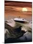 Boating at Sunset through Rough Water-null-Mounted Premium Photographic Print