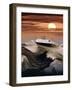 Boating at Sunset through Rough Water-null-Framed Photographic Print