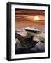 Boating at Sunset through Rough Water-null-Framed Photographic Print