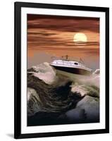 Boating at Sunset through Rough Water-null-Framed Photographic Print