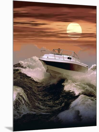 Boating at Sunset through Rough Water-null-Mounted Photographic Print