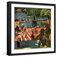 "Boating in Central Park", July 11, 1953-John Falter-Framed Giclee Print