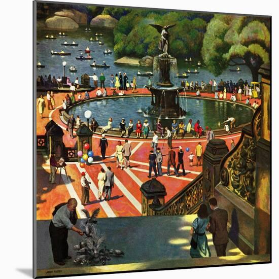 "Boating in Central Park", July 11, 1953-John Falter-Mounted Giclee Print