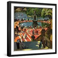 "Boating in Central Park", July 11, 1953-John Falter-Framed Giclee Print