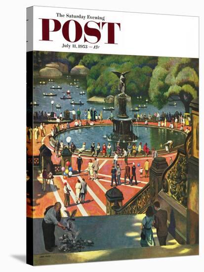 "Boating in Central Park" Saturday Evening Post Cover, July 11, 1953-John Falter-Stretched Canvas