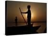 Boatman Prepares to Anchor His Boat, after the Day's Work in River Ganges, in Allahabad, India-null-Stretched Canvas