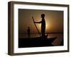 Boatman Prepares to Anchor His Boat, after the Day's Work in River Ganges, in Allahabad, India-null-Framed Photographic Print