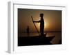 Boatman Prepares to Anchor His Boat, after the Day's Work in River Ganges, in Allahabad, India-null-Framed Photographic Print