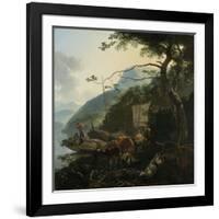 Boatmen Moored on the Shore of an Italian Lake, 1650-70-Adam Pynacker-Framed Giclee Print