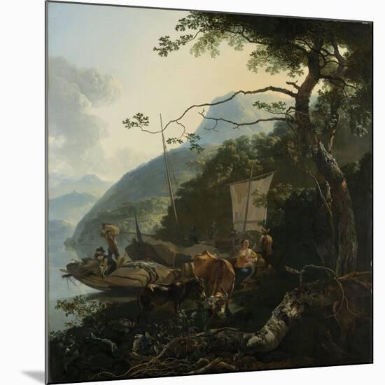 Boatmen Moored on the Shore of an Italian Lake, 1650-70-Adam Pynacker-Mounted Giclee Print