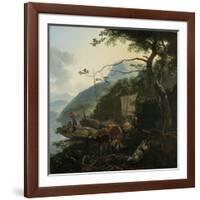 Boatmen Moored on the Shore of an Italian Lake, 1650-70-Adam Pynacker-Framed Giclee Print