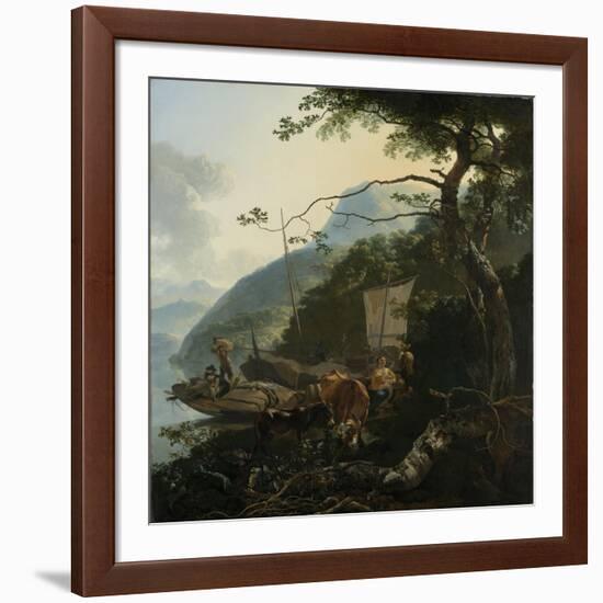 Boatmen Moored on the Shore of an Italian Lake, 1650-70-Adam Pynacker-Framed Giclee Print