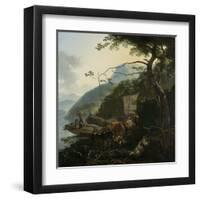 Boatmen Moored on the Shore of an Italian Lake-Adam Pijnacker-Framed Art Print