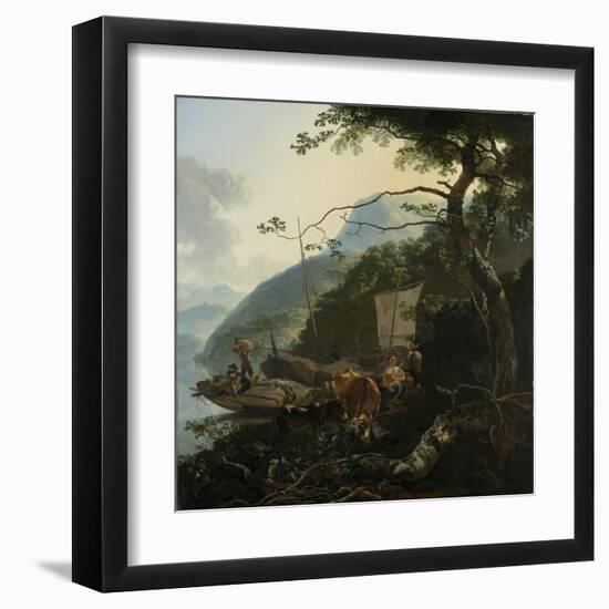 Boatmen Moored on the Shore of an Italian Lake-Adam Pijnacker-Framed Art Print