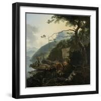 Boatmen Moored on the Shore of an Italian Lake-Adam Pijnacker-Framed Art Print