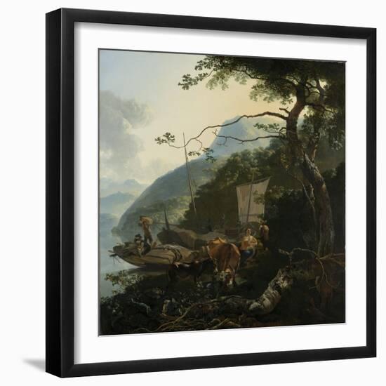 Boatmen Moored on the Shore of an Italian Lake-Adam Pijnacker-Framed Art Print