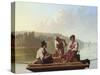 Boatmen on the Missouri-George Caleb Bingham-Stretched Canvas