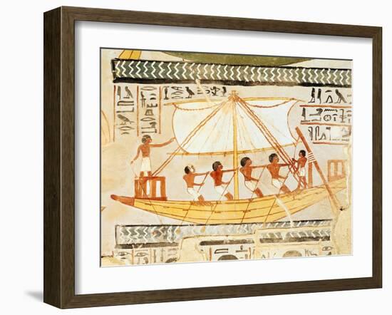 Boatmen on the Nile, from the Tomb of Sennefer, New Kingdom (Mural)-null-Framed Giclee Print