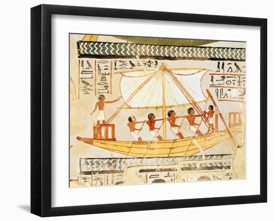 Boatmen on the Nile, from the Tomb of Sennefer, New Kingdom (Mural)-null-Framed Giclee Print