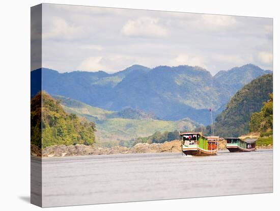 Boats About to Dock in Pak Beng, Half-Way Point from Thailand to Vientiane, Mekong River, Laos-Matthew Williams-Ellis-Stretched Canvas