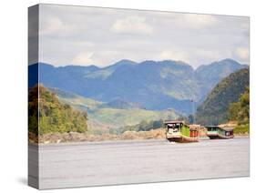 Boats About to Dock in Pak Beng, Half-Way Point from Thailand to Vientiane, Mekong River, Laos-Matthew Williams-Ellis-Stretched Canvas